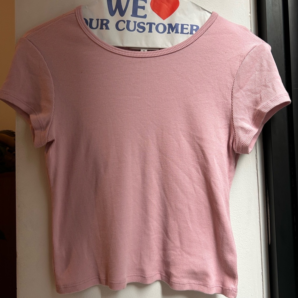 Reformation Cotton Cropped Ribbed Short Sleeve Tee in Pink